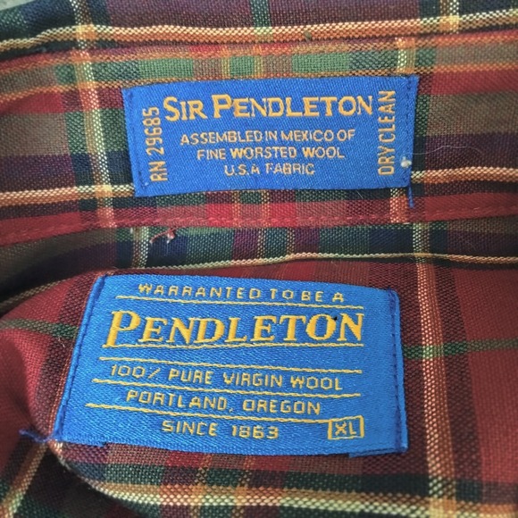 Vintage Sir Pendleton Worsted Virgin Wool Shirt Mens XL Red Plaid Button Down - Picture 4 of 11